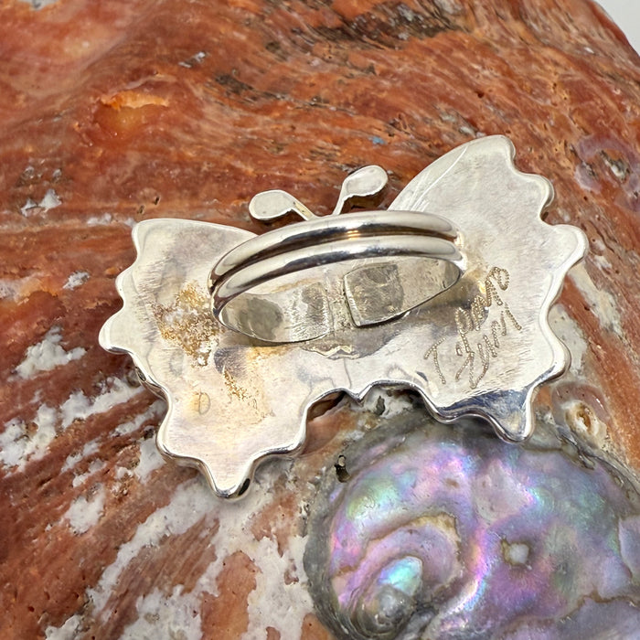 Textured Shell, Coral and Turquoise Butterfly Ring, by Tamara Pinto