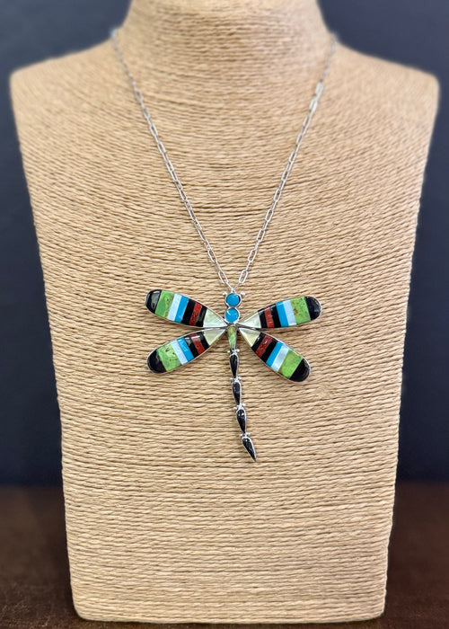 Turquoise and Shells Inlay Dragonfly Pendant or Brooch, by Angus Ahiyite