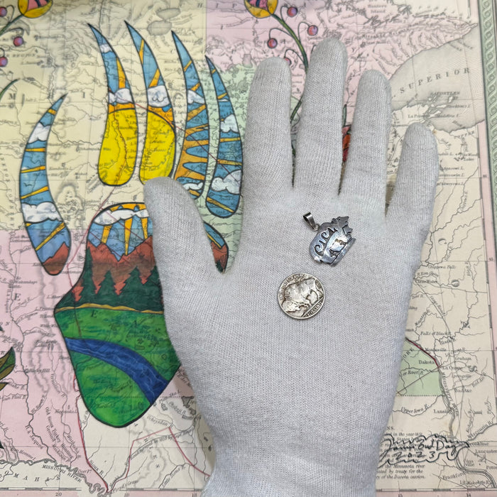 Hopi Silver Overlay Bear in the Storm Pendant, by Bryan Kagenveama