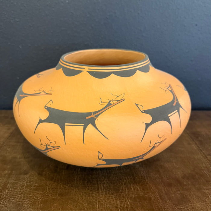 Black on Redware Deer Zuni Pot, by Anderson Peynetsa