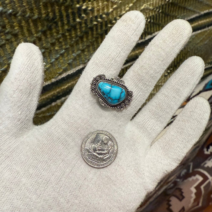 Morenci Turquoise and Silver Ring, by Ivan Howard, Navajo