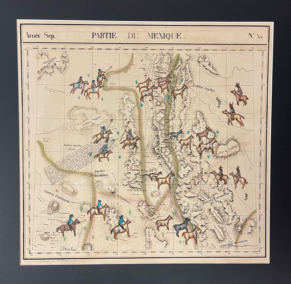Native American Ledger art on Antique Maps– Raven Makes Gallery