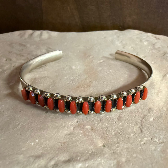 Raised Inlay Silver and Coral Bracelet, by Veronica Martza