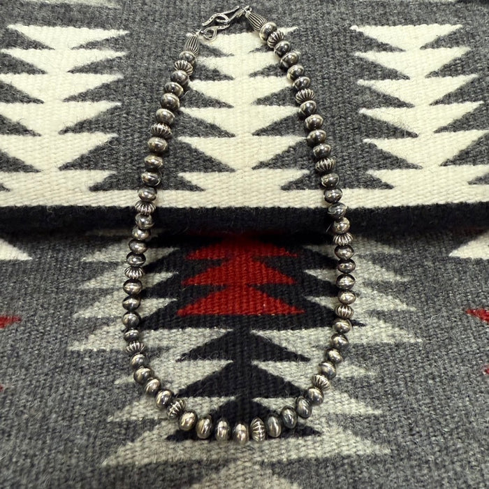 Bench-made Navajo Silver Pearls Necklace, by Mary and Everett Teller, Navajo