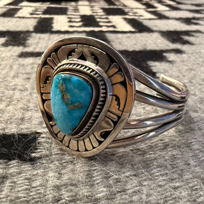 Kingman Turquoise and Silver Bracelet, by Leonard Nez