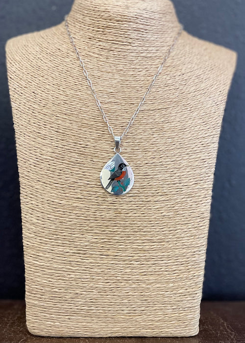 Zuni Inlay Robin Pendant, by Ruddell Laconsello