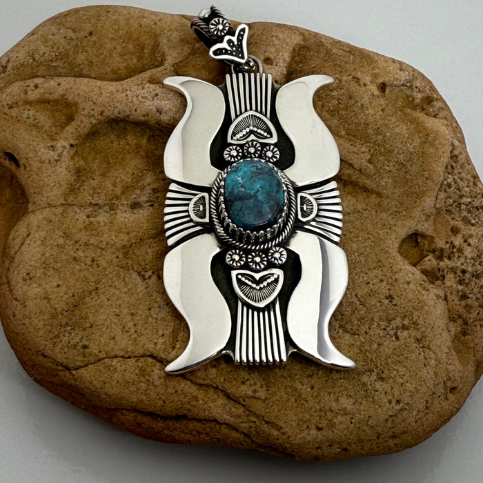 Bisbee Turquoise and Silver Navajo Pendant, by Ivan Howard