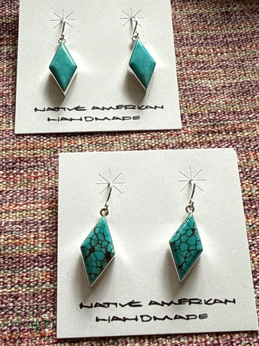 Diamond Shaped Silver and Turquoise Earrings, by Cathy Webster, Navajo