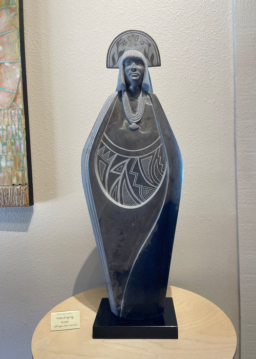 'Hints of Spring' Black Marble Sculpture, by Cliff Fragua