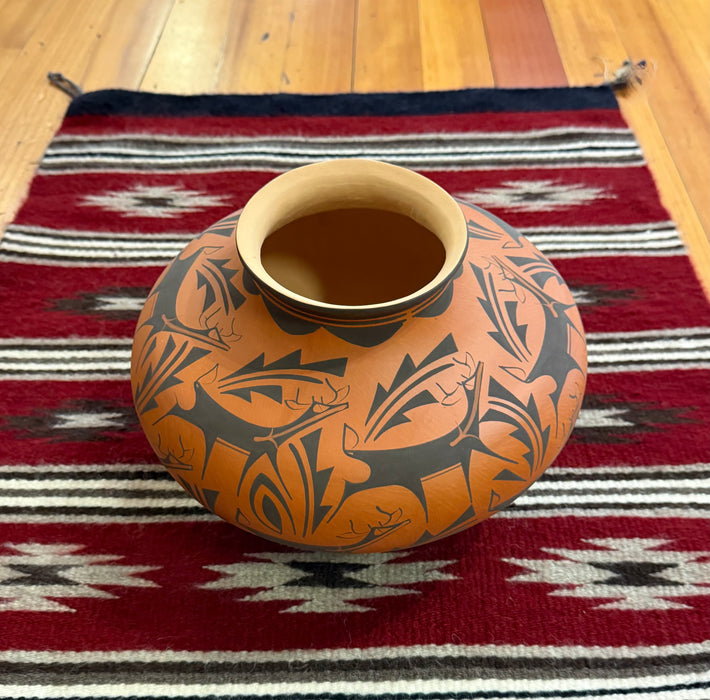Black on Redware Deer Pot, by Anderson Peynetsa