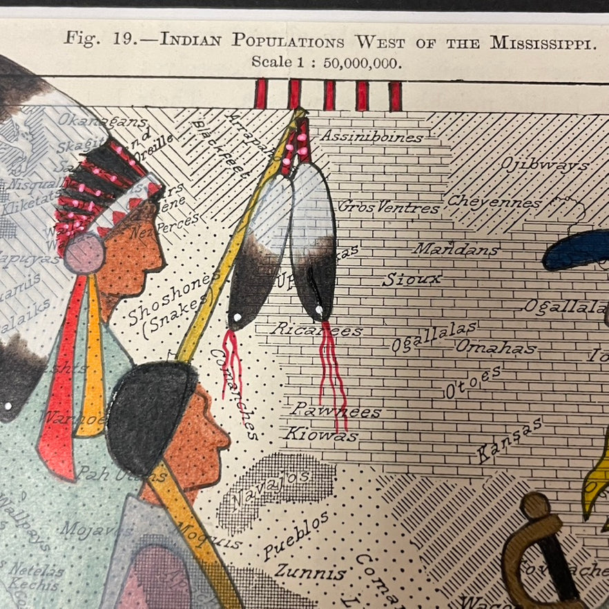 Ledger Art on Antique Maps at Raven Makes Gallery