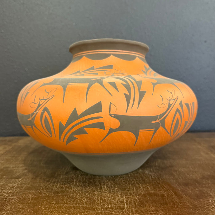 Black on Redware Deer Pot, by Anderson Peynetsa