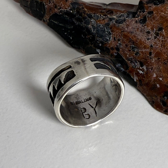 Sun Face Silver Hopi Ring, by Belvin Yuyaheova