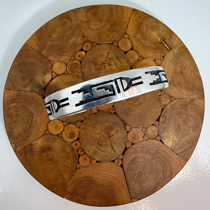 Hopi Silver Overlay Water Designs Bracelet, by Leon Lomakema