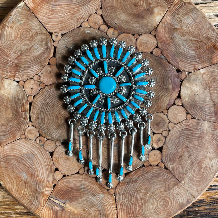 Zuni Classic Turquoise Inlay Silver Pendent or Pin, by Kevin Leekity
