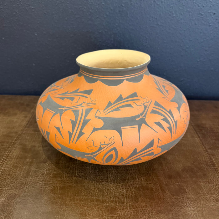 Black on Redware Deer Pot, by Anderson Peynetsa