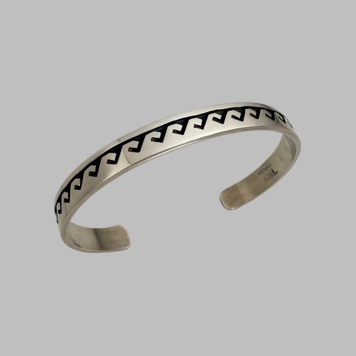 Storm Symbols Silver Overlay Bracelet, by Marcus Lomayestewa