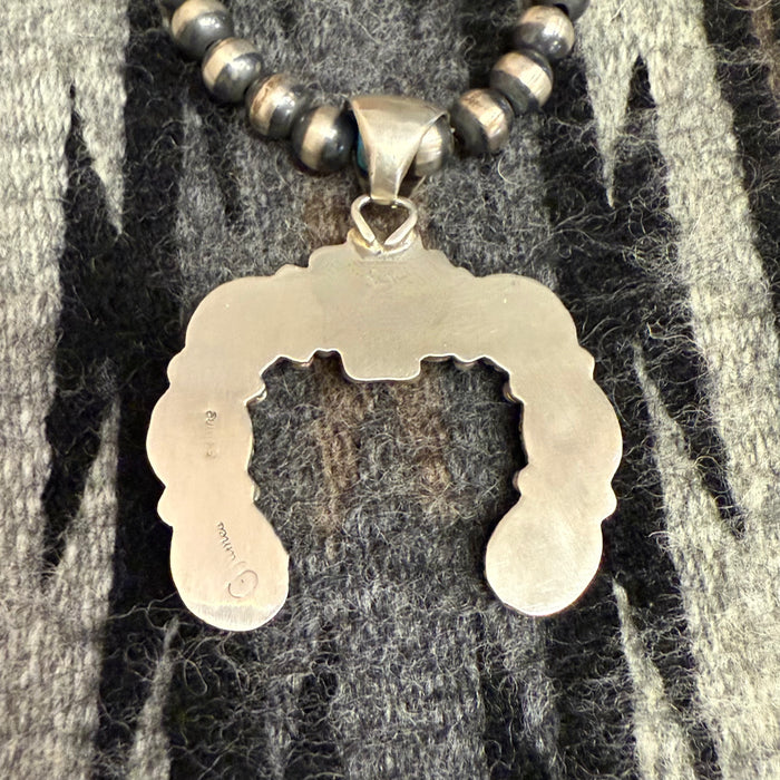 Navajo Naja Pendant with Contemporary Brushed Satin Navajo Pearls, by Geraldine James and Marilyn Platero
