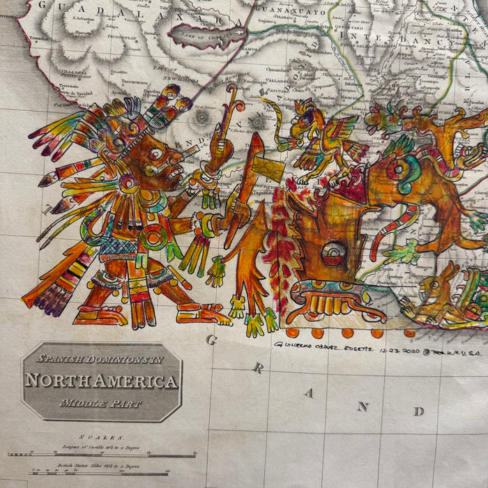 Tlaloc (Rain God in Uniform) and Tamoanchan (The Seven Tribes Depart,) 1811 Map, by Guillermo Chavez Rosette