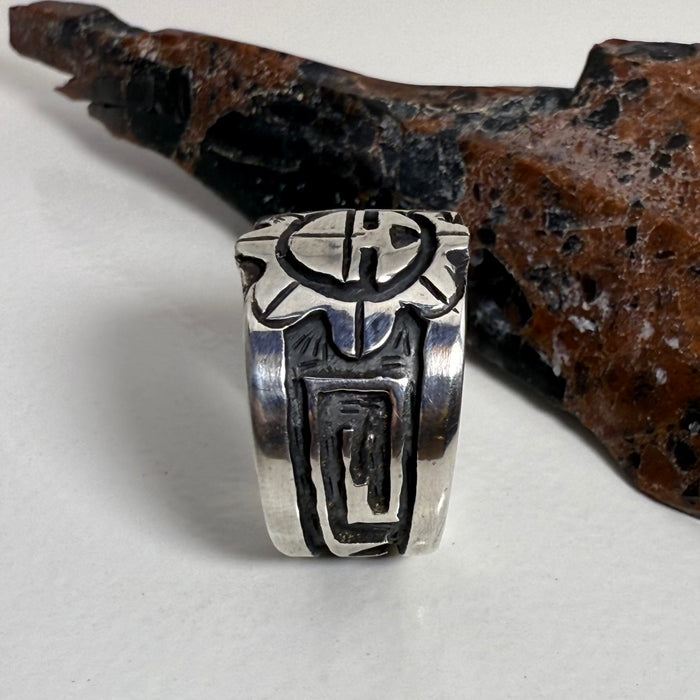 Sun Face Silver Hopi Ring, by Belvin Yuyaheova