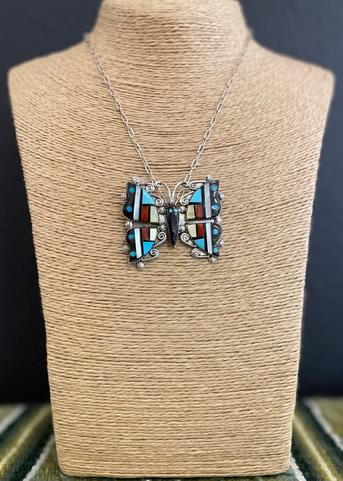 Butterfly Inlay Zuni Pin or Pendant, by Herbert and Esther Cellicion