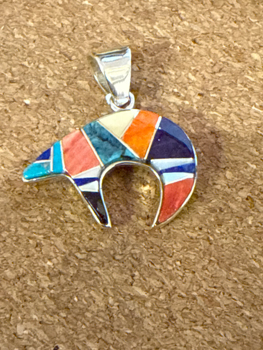 Bear Pendant, Lapis, Coral, Spiny Oyster, Touch of Santa Fe, Aldina Parker
