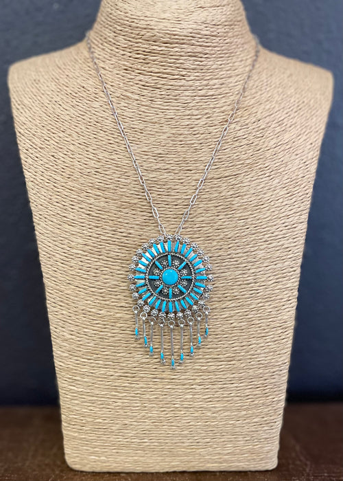 Zuni Classic Turquoise Inlay Silver Pendent or Pin, by Kevin Leekity