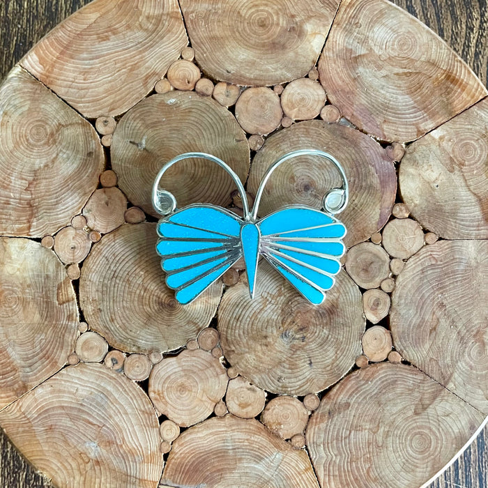 Zuni Turquoise Inlay Butterfly Brooch or Pendant, by Emma Edaakie