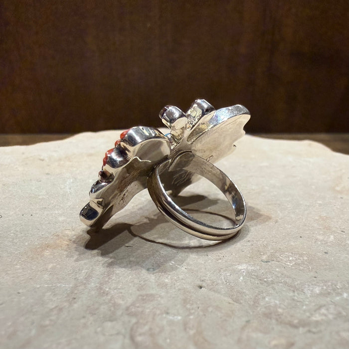 Textured Shell, Coral and Turquoise Butterfly Ring, by Tamara Pinto