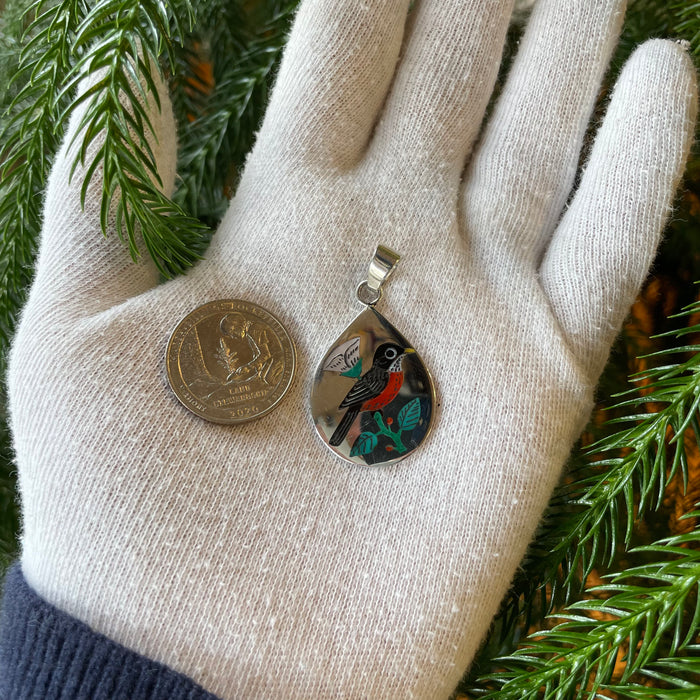 Zuni Inlay Robin Pendant, by Ruddell Laconsello