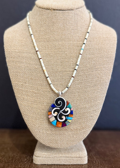 Mosaic Pendant and Heishi Necklace, by Mary Louise Tafoya