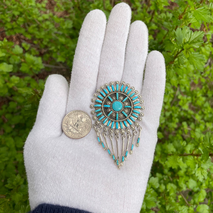Zuni Classic Turquoise Inlay Silver Pendent or Pin, by Kevin Leekity
