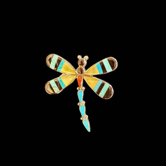 Dragonfly Inlay Brooch or Pendant, by Angus Ahiyite