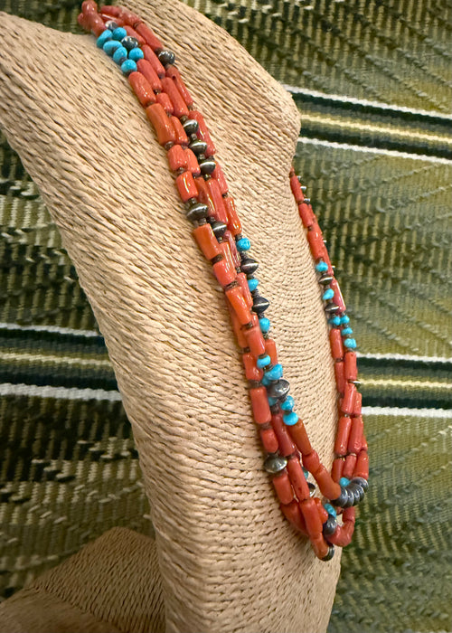 Natural Coral Turquoise Necklace, by Marie Lee