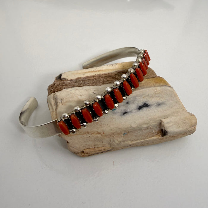 Raised Inlay Silver and Coral Bracelet, by Veronica Martza