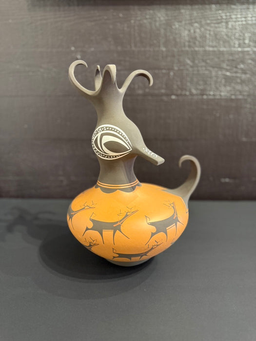 Zuni Duck Black on Redware Pottery Sculpture, by Anderson Peynetsa