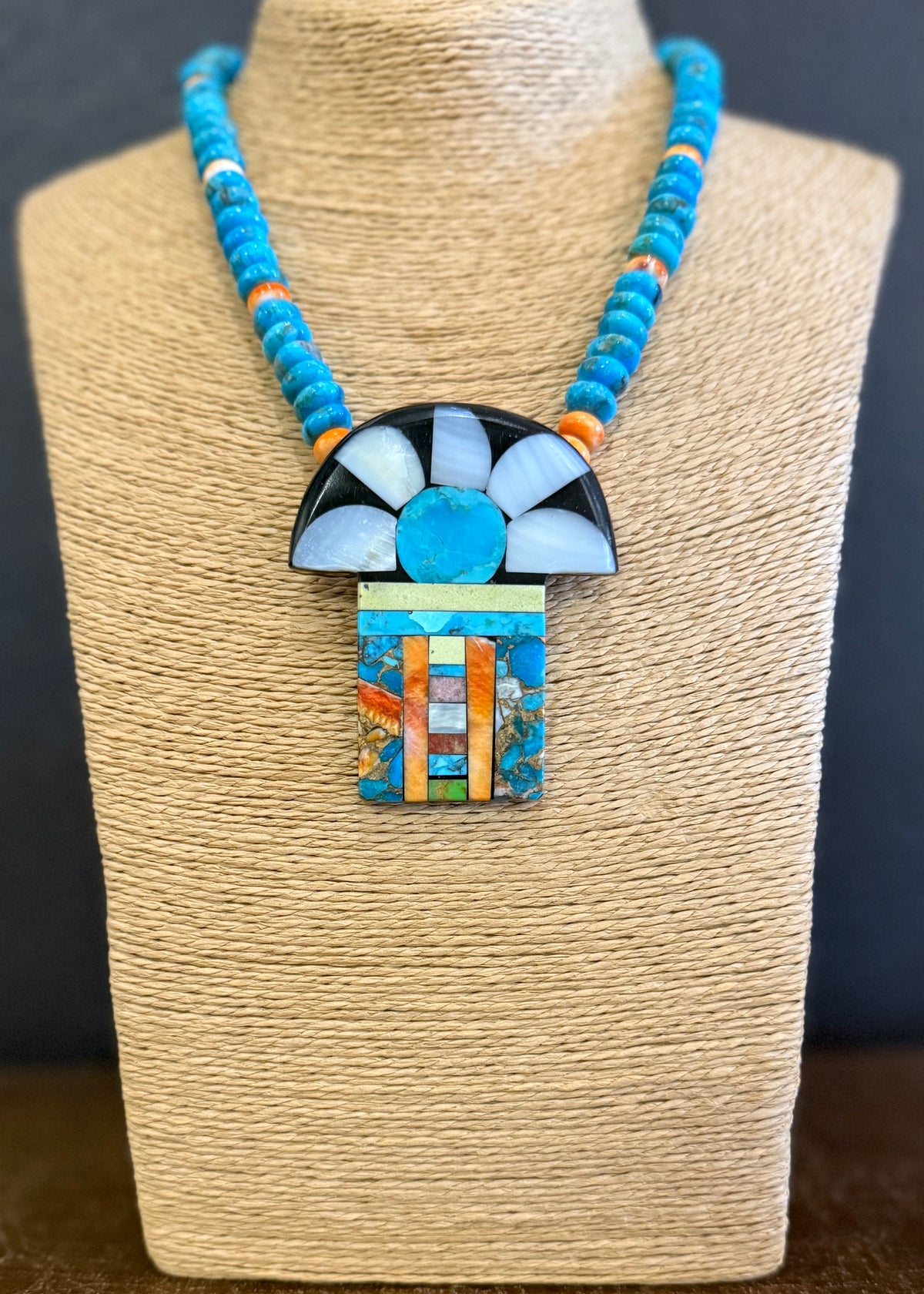 Mosaic Figural Inlay Necklace, by Mary L. Tafoya– Raven Makes Gallery