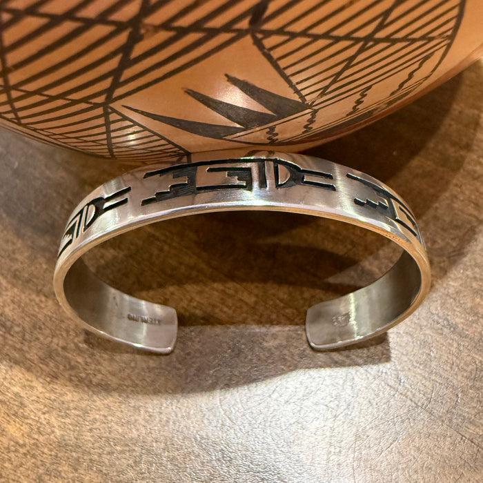 Hopi Silver Overlay Water Designs Bracelet, by Leon Lomakema