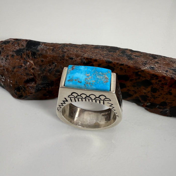 Kingman Turquoise and Silver Hopi Ring, by Gerald Lomaventema