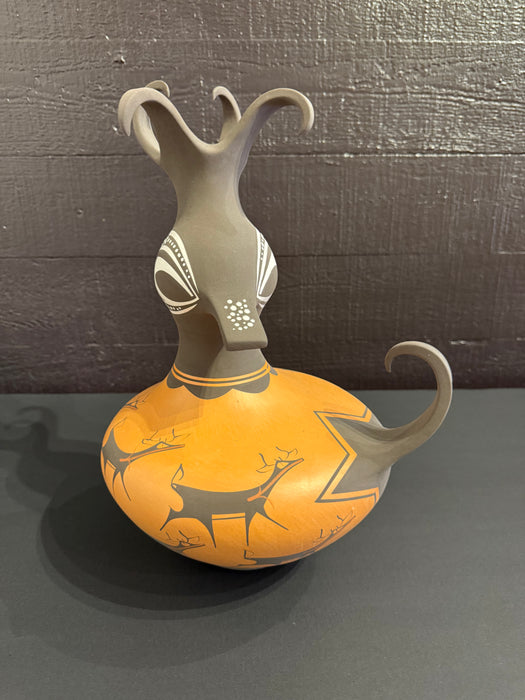 Zuni Duck Black on Redware Pottery Sculpture, by Anderson Peynetsa