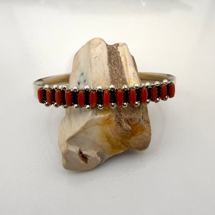 Raised Inlay Silver and Coral Bracelet, by Veronica Martza