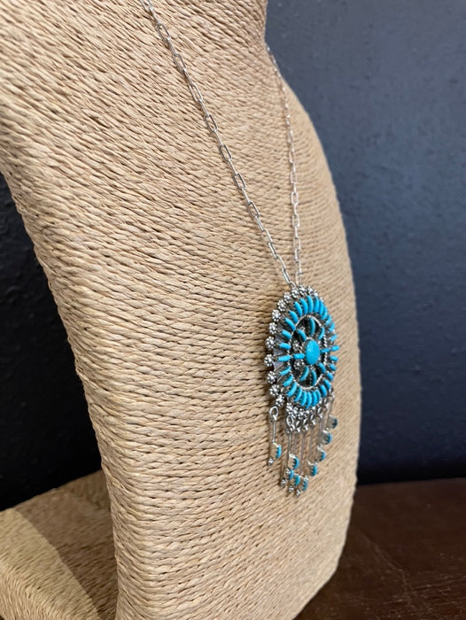 Zuni Classic Turquoise Inlay Silver Pendent or Pin, by Kevin Leekity