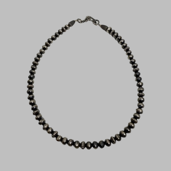 Bench-made Navajo Silver Pearls Necklace, by Mary and Everett Teller, Navajo