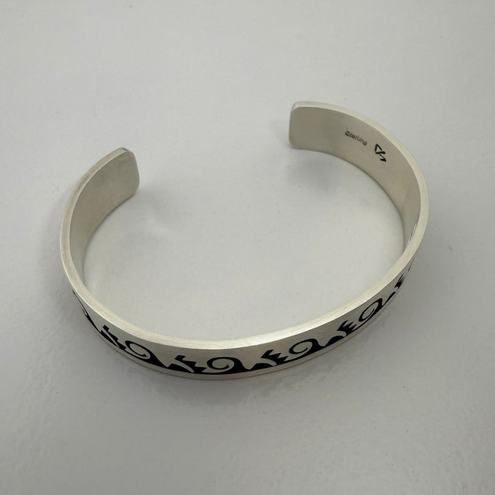 Hopi Silver Overlay Water Designs Bracelet, by Darren Seweyestewa