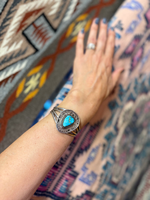 Kingman Turquoise and Silver Bracelet, by Leonard Nez