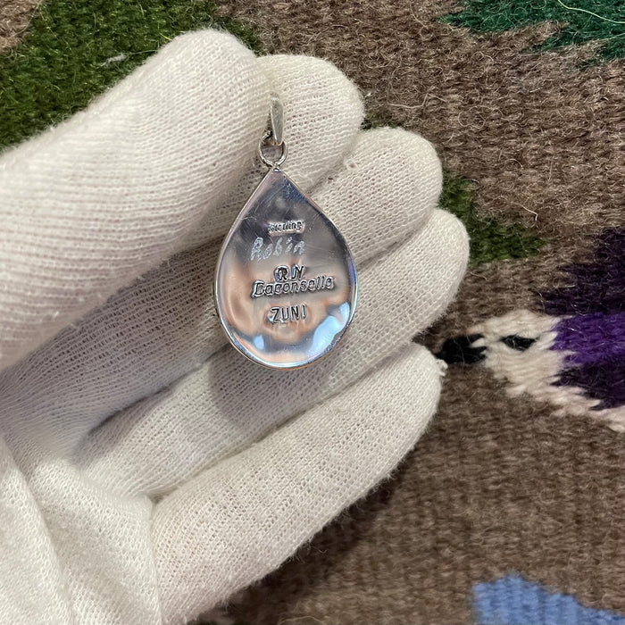 Zuni Inlay Robin Pendant, by Ruddell Laconsello