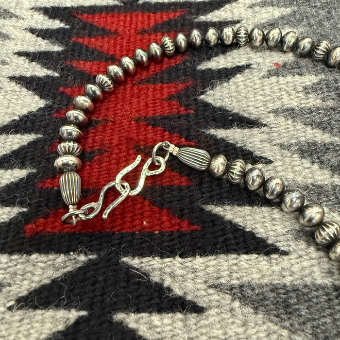 Bench-made Navajo Silver Pearls Necklace, by Mary and Everett Teller, Navajo