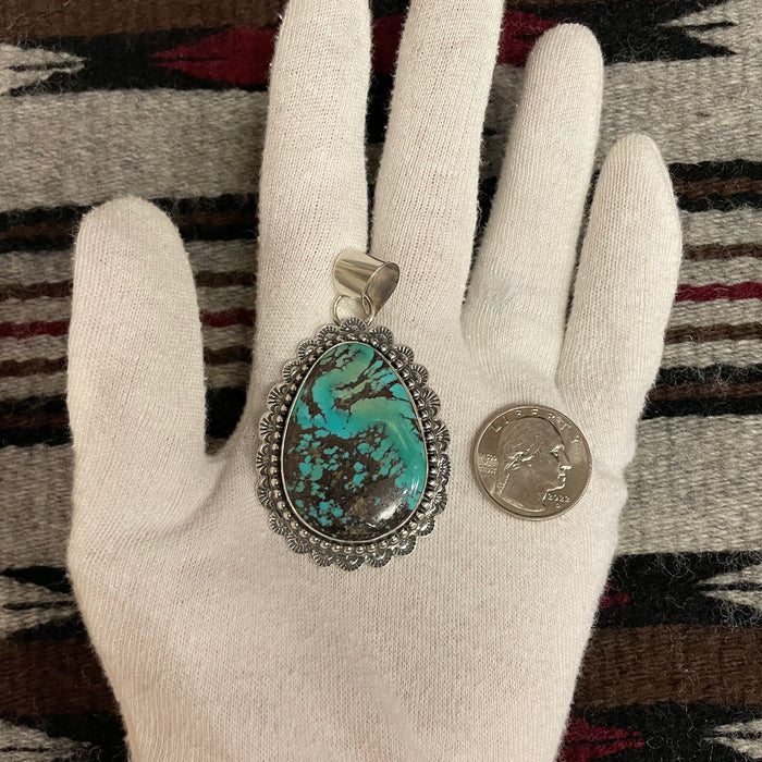 Royston Turquoise and Silver Pendant, by Mary and Everett Teller