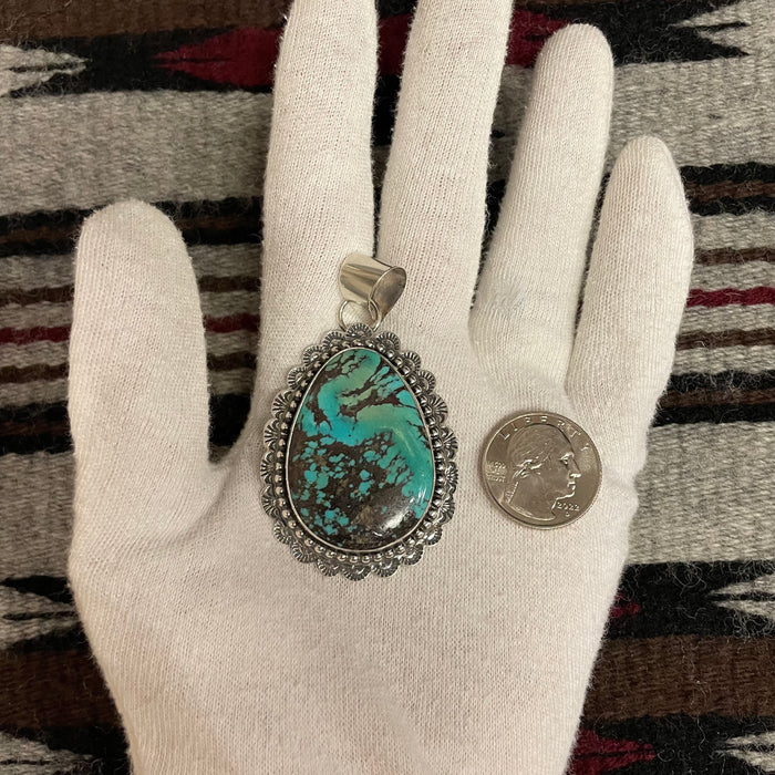 Royston Turquoise and Silver Pendant, by Mary and Everett Teller