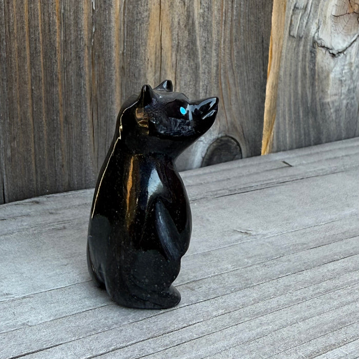 Black Marble Standing Bear Fetish, by Calvert Bowannie